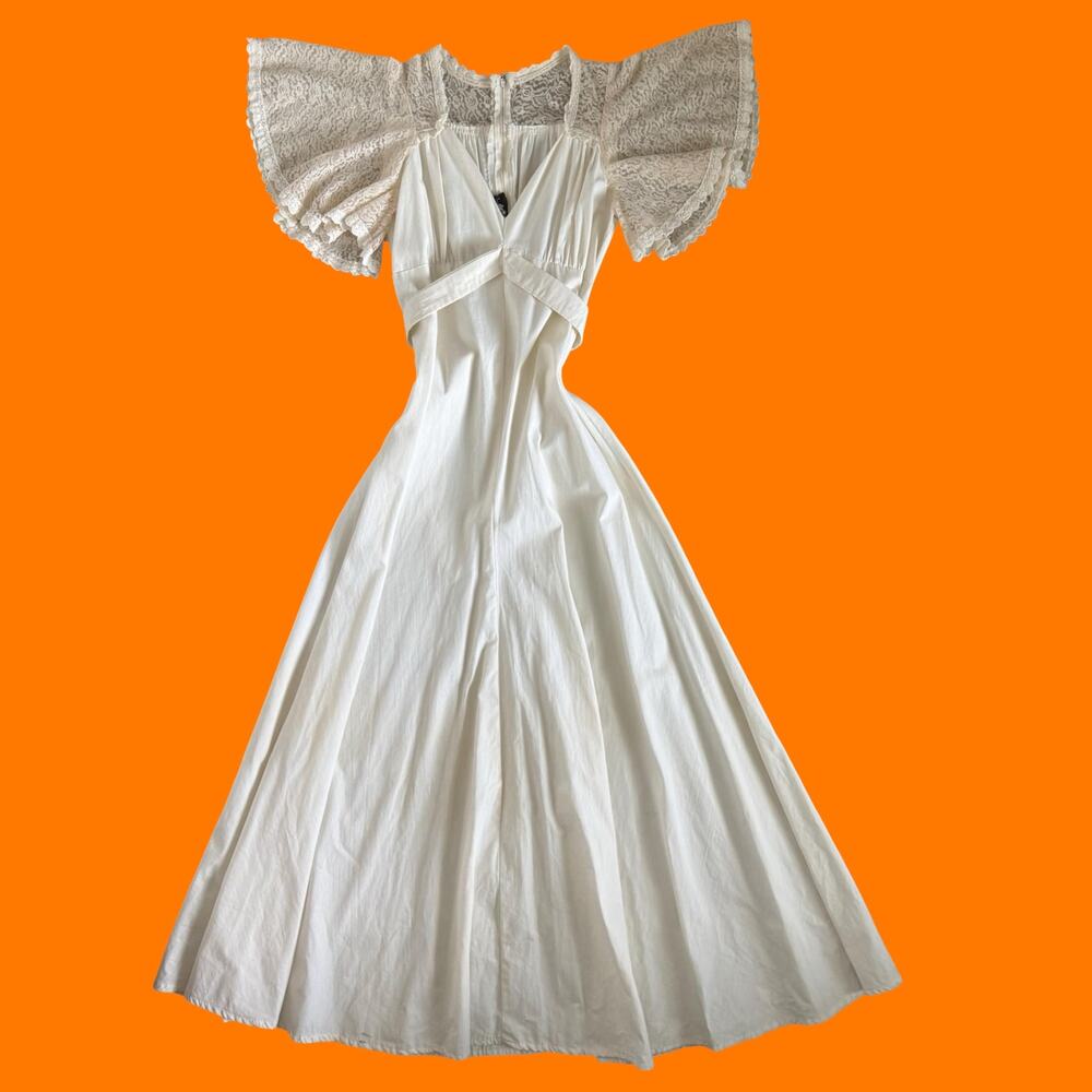 70's vintage cream lace prairie maxi dress wedding gown MEDIUM gunne sax